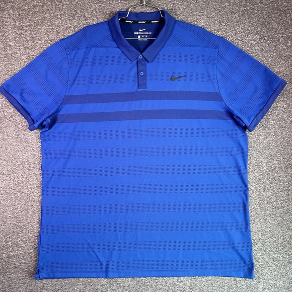 Nike Golf Zonal Cooling Shirts Mens Size 2XL Blue Polo Breathable Vented Stripes - Picture 1 of 15